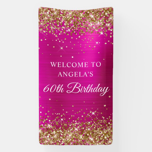 Banderoles Parties scintillant d'or Hot rose Foil 60e anniver (Verticale)