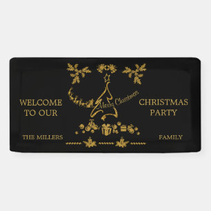 Banderoles Parties scintillant d'or Joyeux Noël, Père Noël