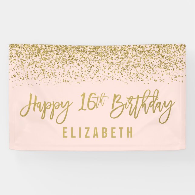 Banderoles Parties scintillant d'or moderne Blush Pink Faux 1 (Horizontal)