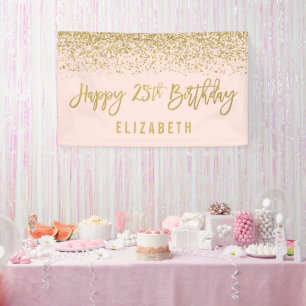 Banderoles Parties scintillant d'or moderne Blush Pink Faux 2