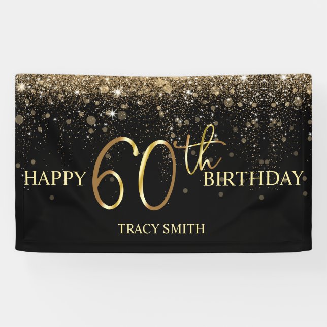Banderoles Parties scintillant d'or noir glamour 60e annivers (Horizontal)