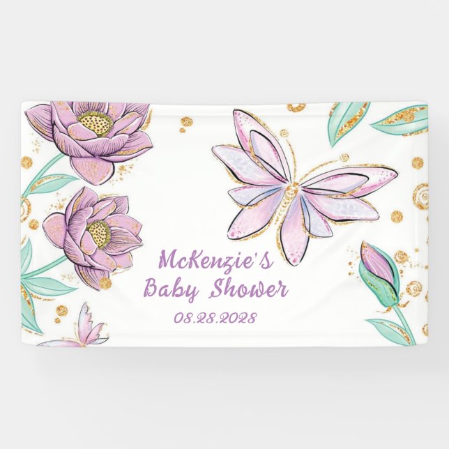 Banderoles Parties scintillant d'or papillon et Baby shower F (Horizontal)