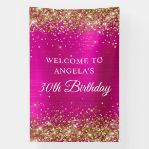 Banderoles Parties scintillant d'or Pink Hot Foil 30e anniver