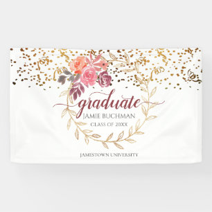 Banderoles Parties scintillant d'or Rose Blush Marsala Floral