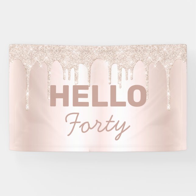 Banderoles Parties scintillant d'or rose bonjour 40e annivers (Horizontal)