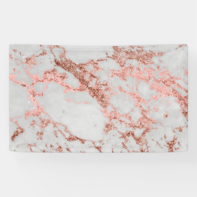 Banderoles Parties scintillant d'or Rose en marbre moderne (Horizontal)