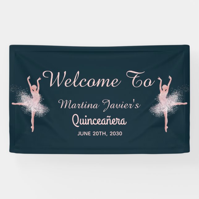 Banderoles Parties scintillant d'or rose Quinceañera rose 15e (Horizontal)