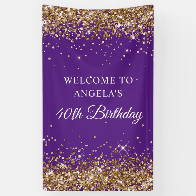 Banderoles Parties scintillant d'or Royal violet 40e annivers (Vertical)