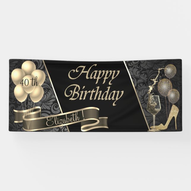 Banderoles Parties scintillant d'or talons hauts, Ballons, Ve (Horizontal)