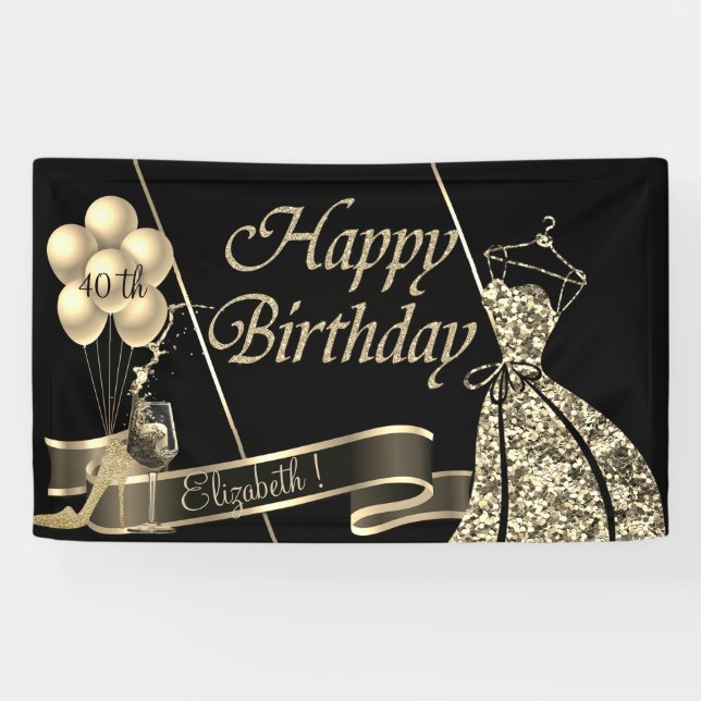 Banderoles Parties scintillant dorée moderne Ballons, Verre,  (Horizontal)