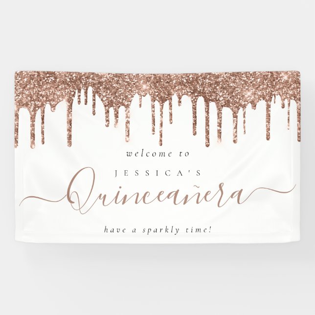Banderoles Parties scintillant Dusty Rose Bienvenue à Quincea (Horizontal)