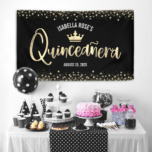 Banderoles Parties scintillant en or noir Quinceañera Accueil