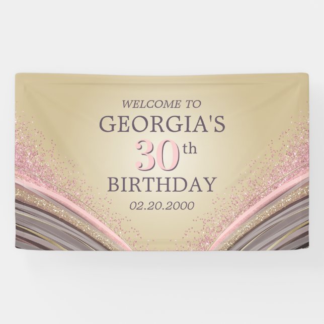 Banderoles Parties scintillant Glam Rose Gold Anniversaire (Horizontal)