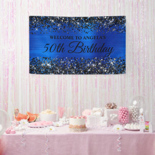 Banderoles Parties scintillant noire Royal Blue 50th Birthday