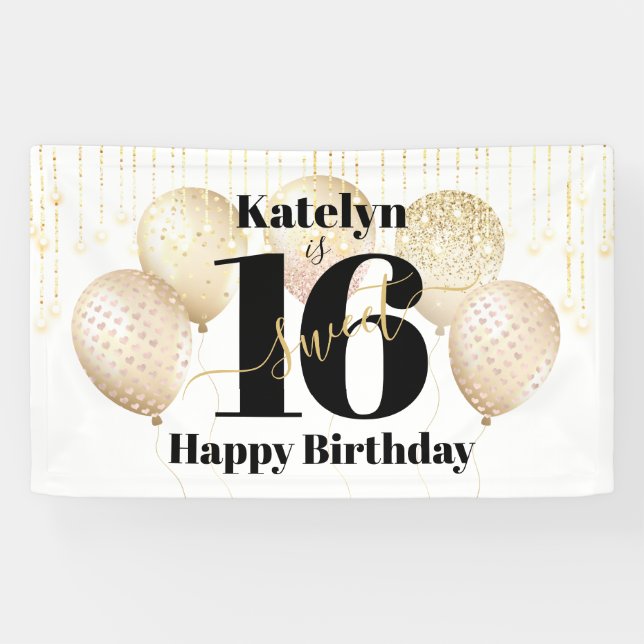 Banderoles Parties scintillant or blanc doux 16 Ballons d'ann (Horizontal)