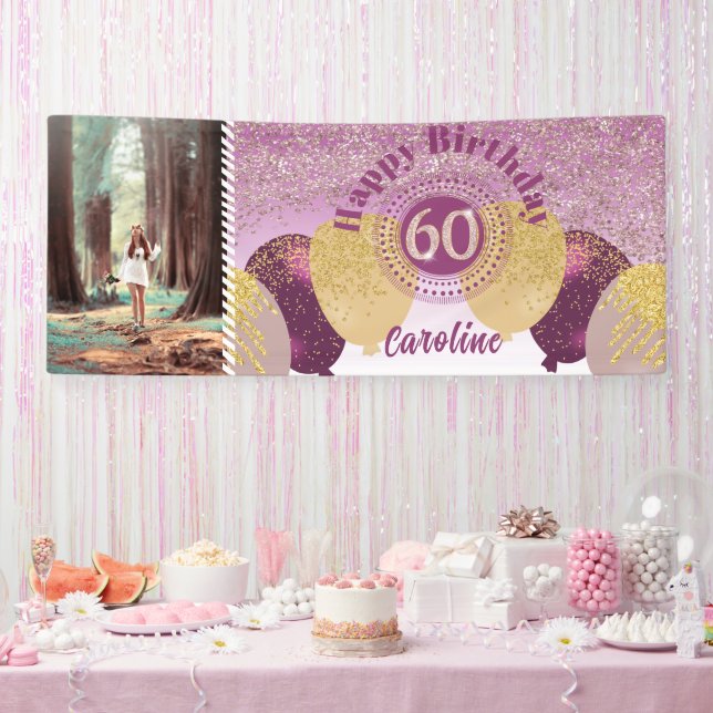 Banderoles Parties scintillant or rose 60e anniversaire & bal (Fête)