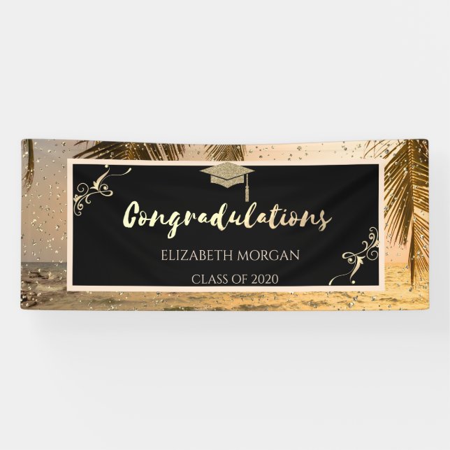 Banderoles Parties scintillant Palm de plage Casquette diplôm (Horizontal)