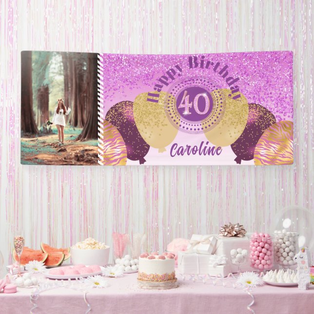 Banderoles Parties scintillant rose 40e anniversaire & Ballon (Fête)