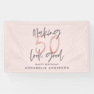 Banderoles parties scintillant rose fille, 50e anniversaire m