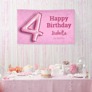 Banderoles Parties scintillant rose mignon ballon no.4 girly