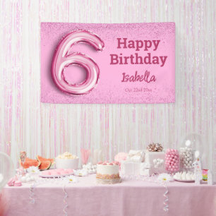 Banderoles Parties scintillant rose mignon ballon no.6 girly 