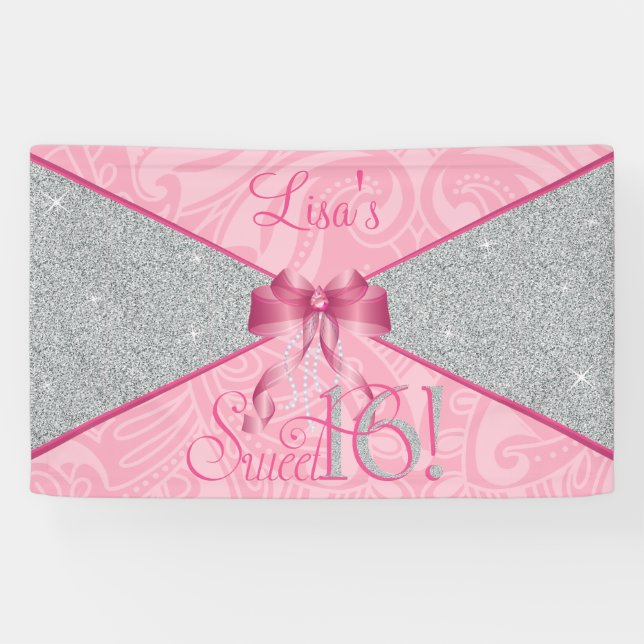 Banderoles Parties scintillant rose, sucré 16 (Horizontal)