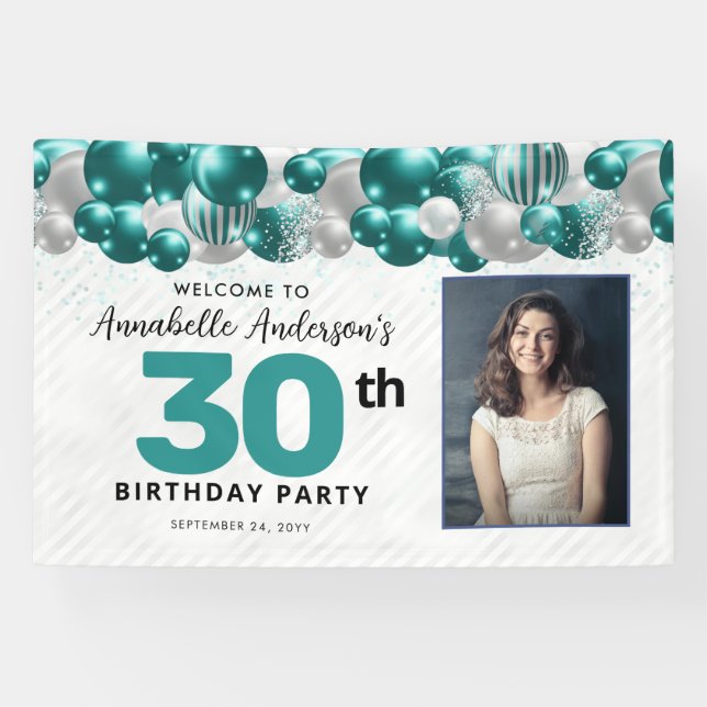 Banderoles Parties scintillant turquoise de ballons d'argent  (Horizontal)