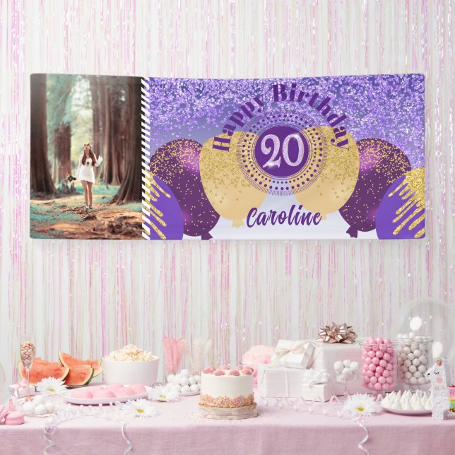 Banderoles Parties scintillant violette 20e anniversaire & ba (Fête)
