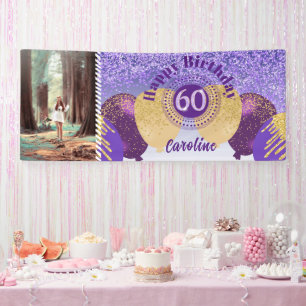 Banderoles Parties scintillant violette 60e anniversaire & ba