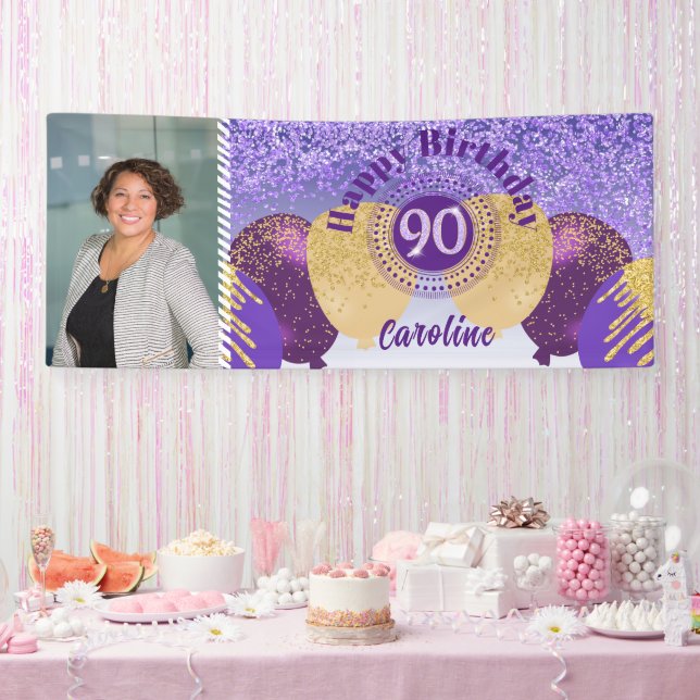 Banderoles Parties scintillant violette 90e anniversaire & Ba (Fête)