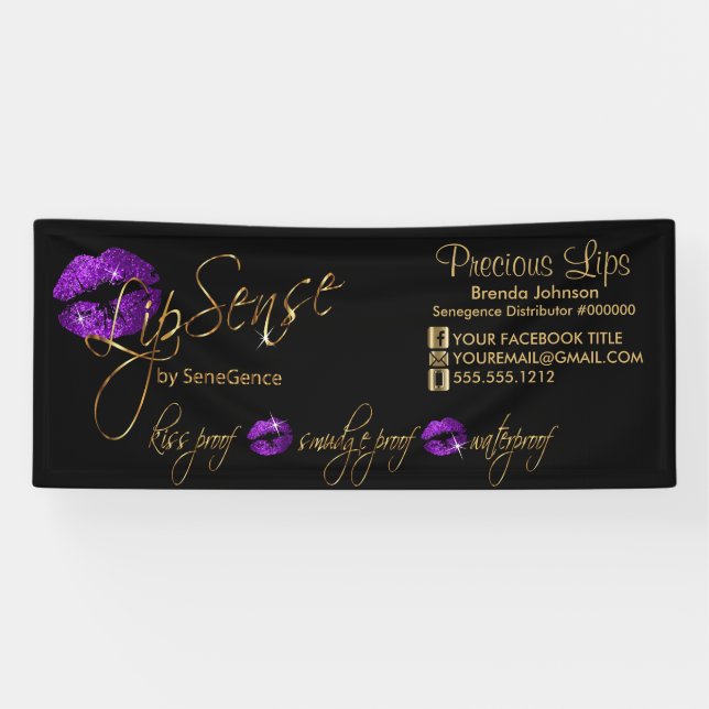 Banderoles Parties scintillant violette et lèvres d'or (Horizontal)