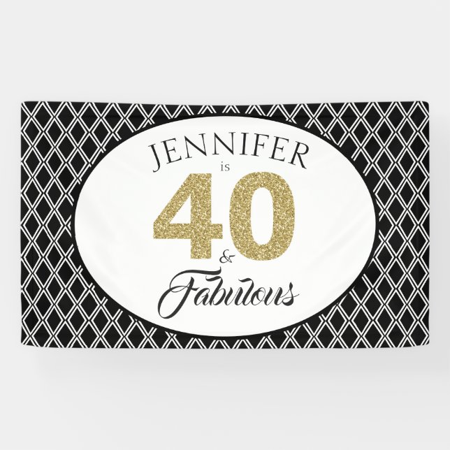 Banderoles Parties scintillantes 40 d'or et anniversaire de (Horizontal)