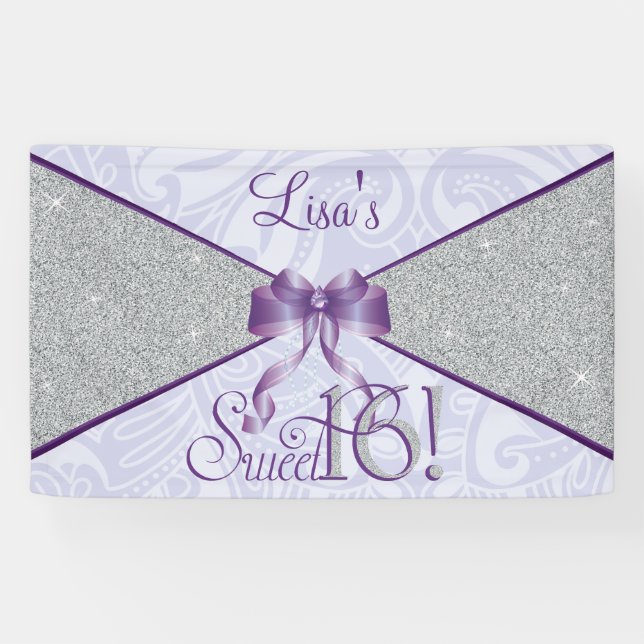 Banderoles Parties scintillantes pourpres, bonbon 16 (Horizontal)