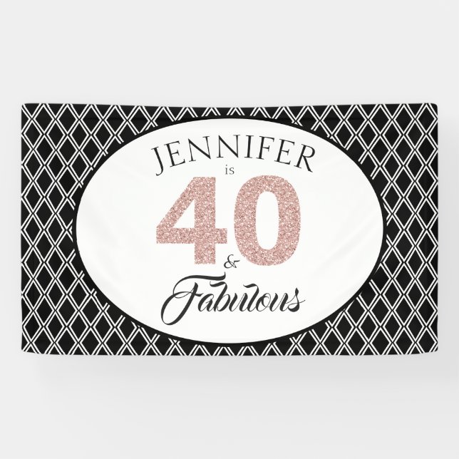 Banderoles Parties scintillantes roses 40 et anniversaire de (Horizontal)