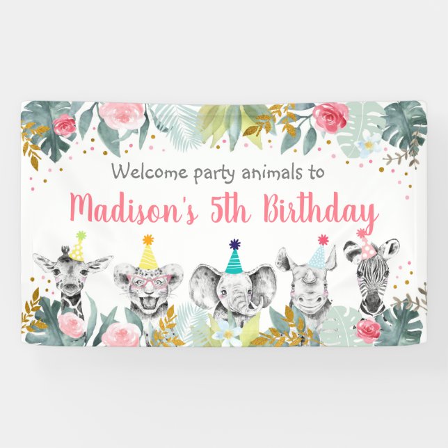 Banderoles Party Animal rose Gold Safari Anniversaire (Horizontal)