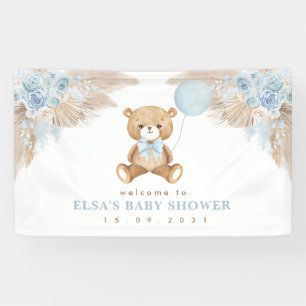 Banderoles Pastel Bleu Boho Pampas Ours en Teddy Bienvenue Ba