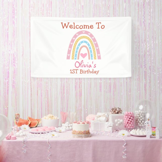 Banderoles Pastel Boho Arc En Ciel Avec Coeur anniversaire Bi (Fête)
