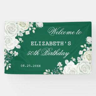 Banderoles Pastel Green White Rose Floral Bienvenue Anniversa
