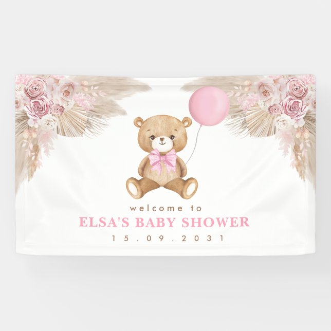 Banderoles Pastel Pampas Pampas Pampas Teddy Bear Bienvenue B (Horizontal)