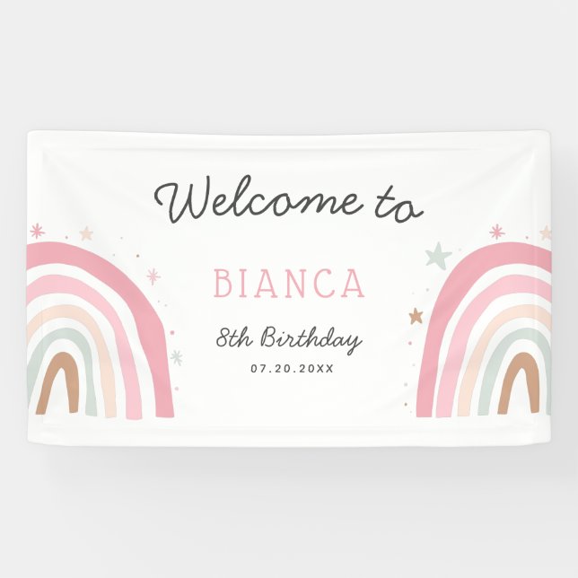 Banderoles Pastel Rainbow fête d'anniversaire Bienvenue (Horizontal)