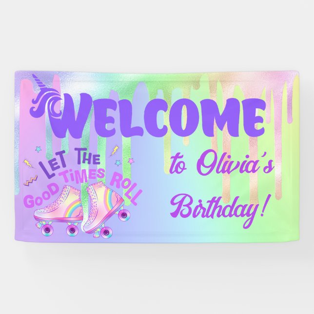 Banderoles Pastel Rainbow | Patinage à rouleaux Anniversaire (Horizontal)