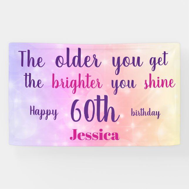 Banderoles Pastel rose étincelant 60e anniversaire personnali (Horizontal)