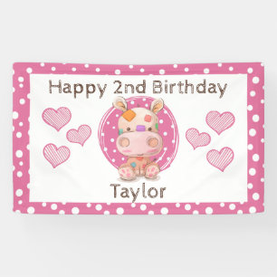 Banderoles Patchwork Hippo enfant's rose anniversaire