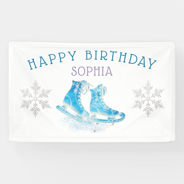 Banderoles Patinage sur glace Joyeux anniversaire Personnalis (Horizontal)