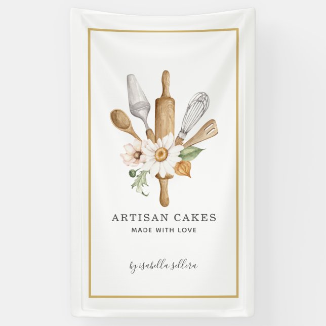 Banderoles Pâtisserie Chef Aquarelle Outils Business Banc (Vertical)