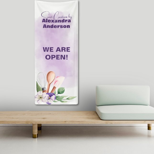 Banderoles Pâtisserie Outils Purple Floral Aquarelle (Pastry Baking Tools Purple Floral Watercolor Banner)