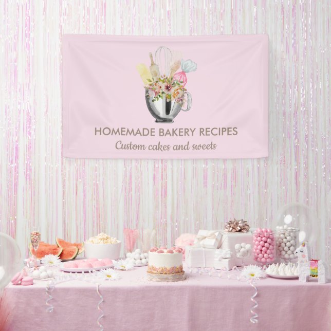 Banderoles Pâtisserie Pink Elegant Minimal Bakery (Fête)