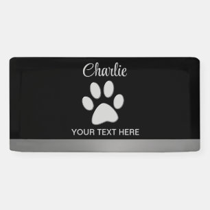 Banderoles Paw Chien Argent sur arrière - plan noir