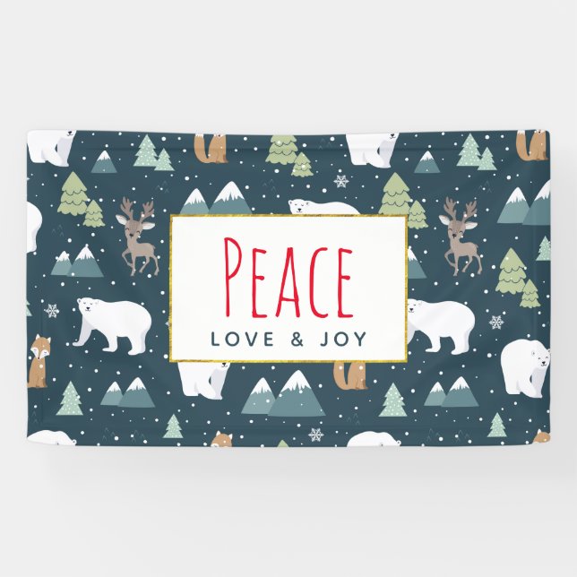 Banderoles Peace Love & Joy Christmas Animaux Motif (Horizontal)