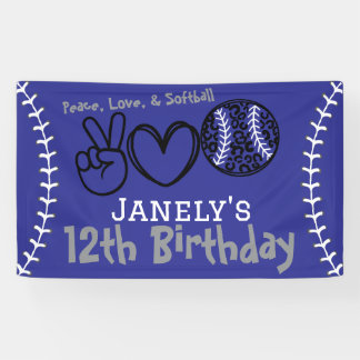 Banderoles Peace Love Softball Anniversaire